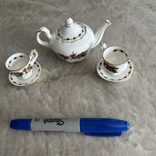Vtg  A Cup Of Christmas Tea  Mini Teapot/2 Cups/saucers Set Fine Bone China