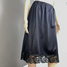 Vintage Vassarette Half Slip Skirt Black Nylon Size XL Wide Lace USA Made