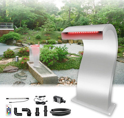 S-Shaped Waterfall Spillway Stainless Steel Swimming Pool Fountain with Color Ch