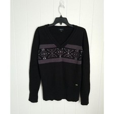 Guess Womens Sweater Large Black Y2k Logo Embellished Winter Fall