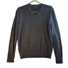 Banana Republic Men's L Extra Fine Merino Wool V-Neck Sweater Gray Classic