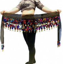 Belly Dance Hip Scarf with Paillettes, Gold Coins Belly Dance Skirt, Indian Danc