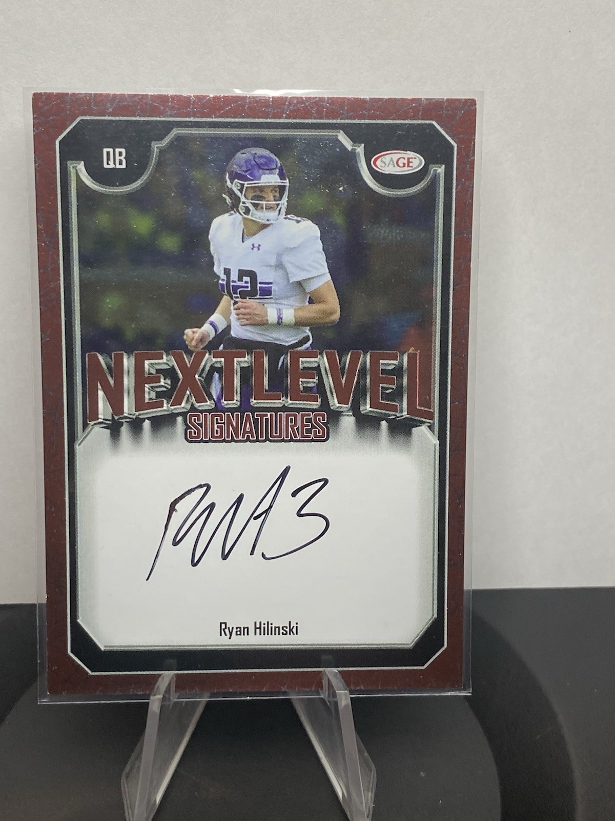 Ryan Hilinski 2025 Sage Football Low Series Next Level Red Auto On Card Rookie
