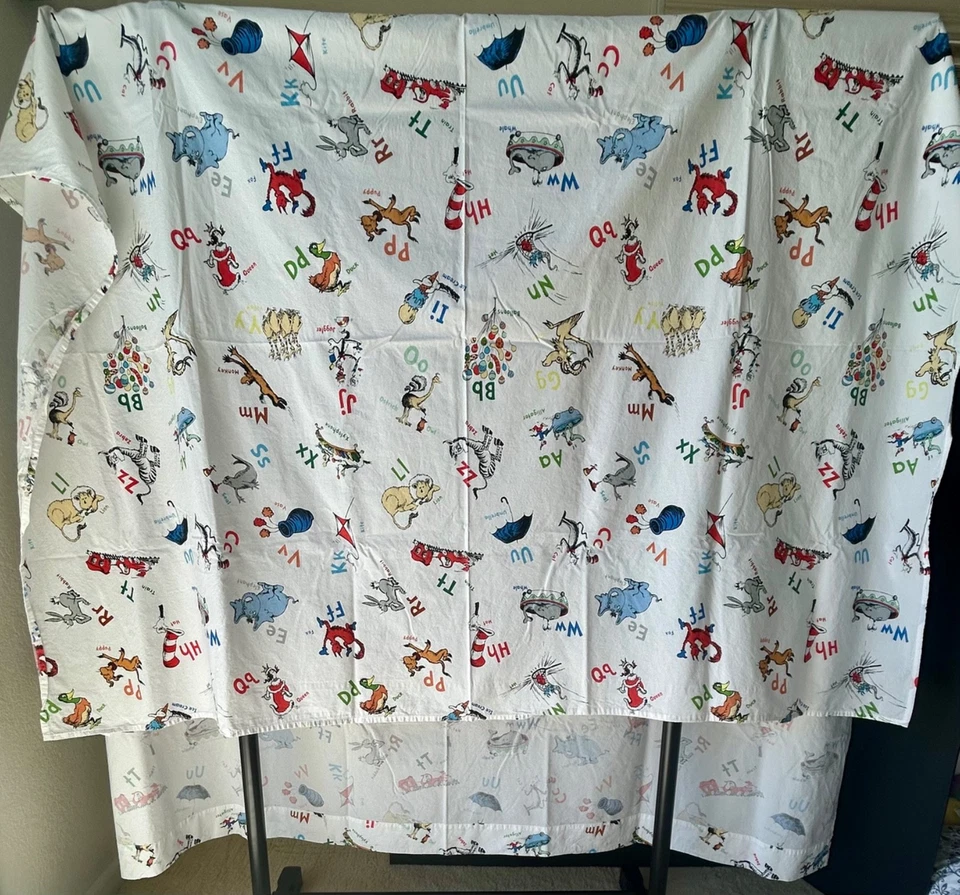 Полноразмерная плоская простыня Pottery Barn Kids Dr Seuss ABC 100% хлопок снята с производства - Изображение 4 из 4