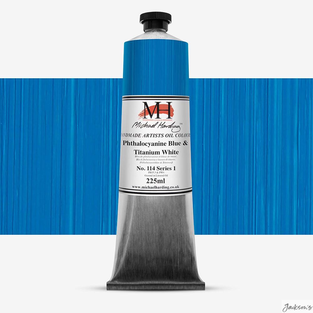 Michael Harding Artists' Oil Paint Linseed Oil 225ml Phthalo Blue Titanium White