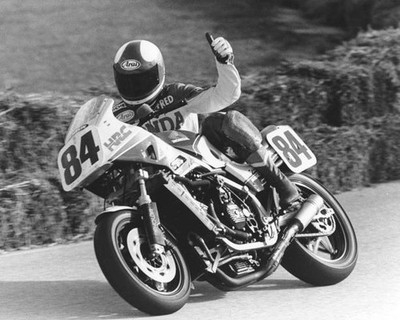 Old Large Motor Racing Photo Fred Merkel On His Honda Motorcycle Ama 1983