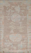 Vegetable Dye Unique Oushak Turkish Foyer Rug 3x5 Ft Hand-Knotted Transitional