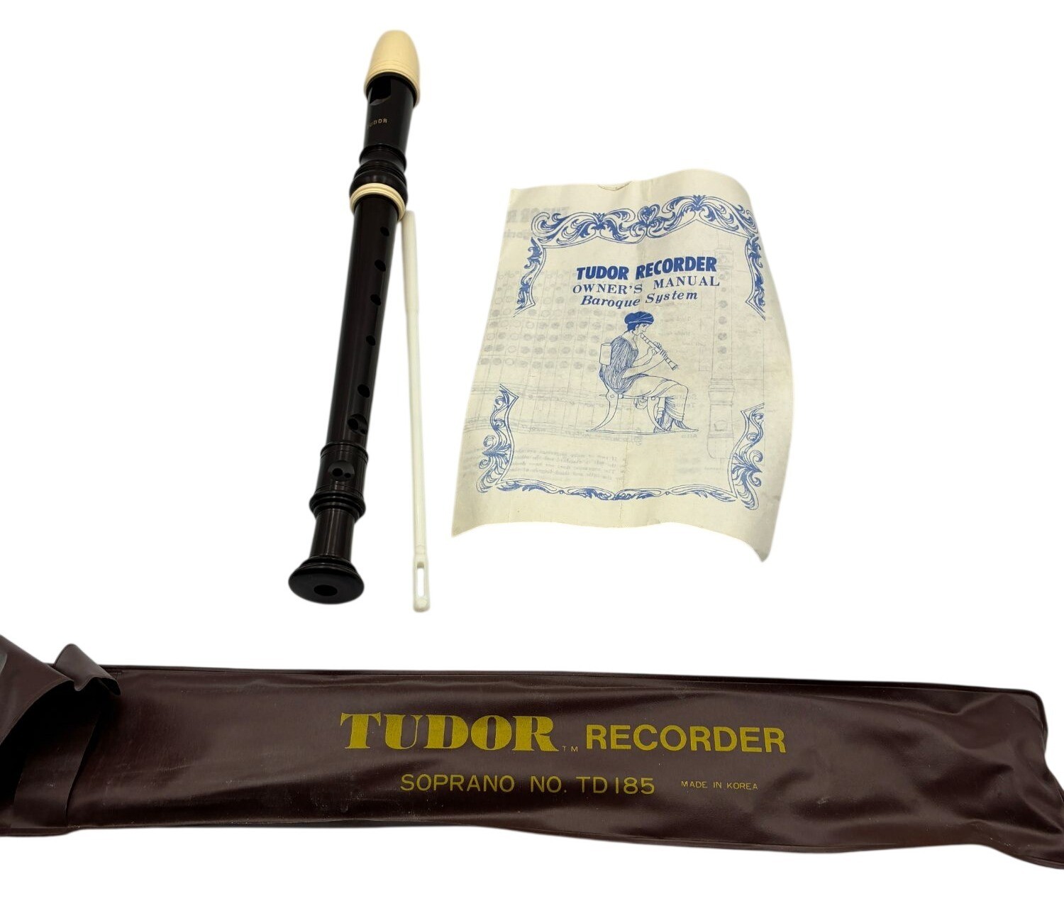 Tudor Soprano Recorder TD185 Baroque System Black Cleaning Rod & Case
