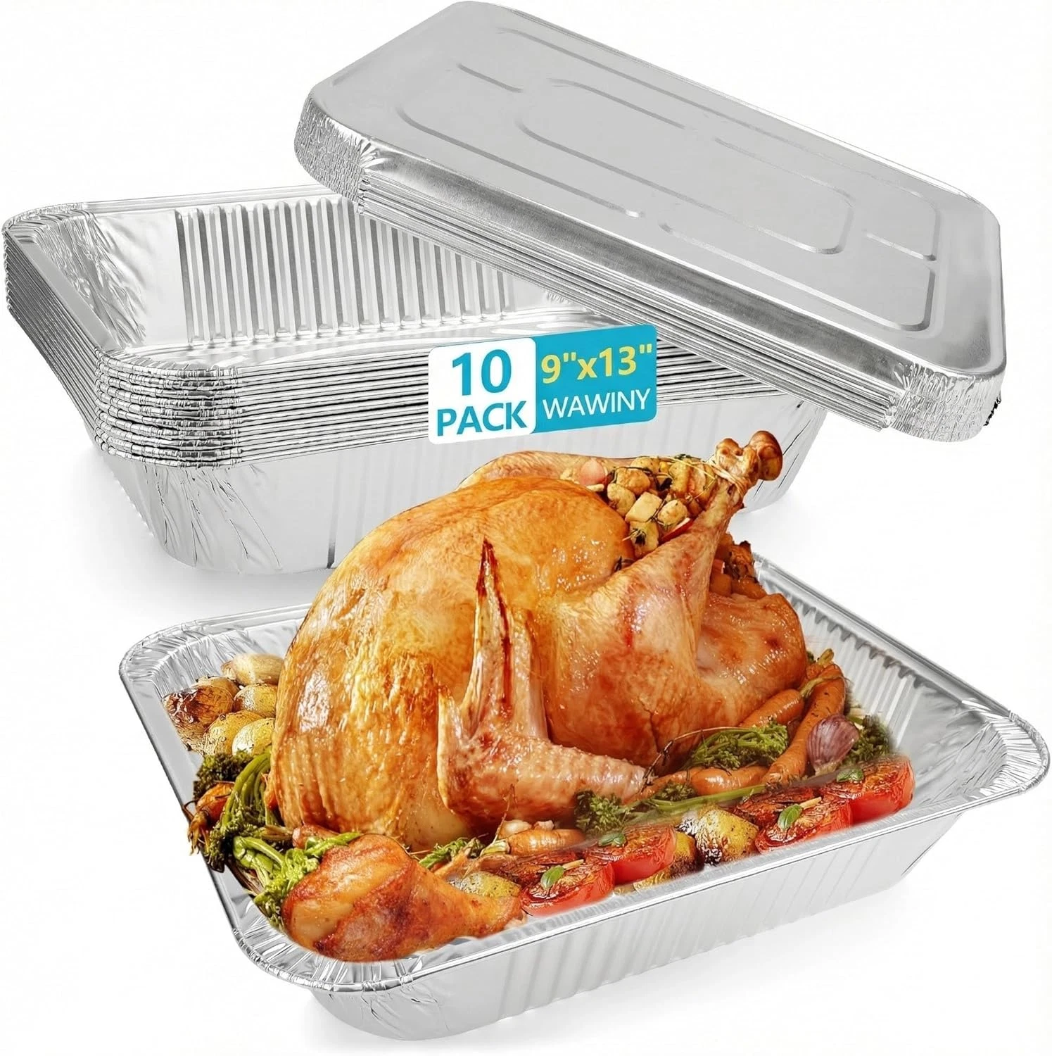 9X13 Thickened Aluminum Foil Pans with Lids, 10Pack Extra Deep Disposable Alumin