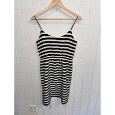J.Crew Slip Dress Women Black White Striped Spaghetti Strap Elastic Waist 6