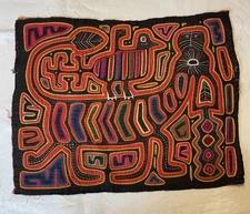 Vintage Hand Sewn Kuna Mola Panama Applique Folk Art Textile Handmade 18x 14