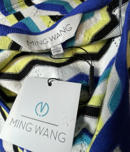 MING WANG MAXI DRESS KNIT ONE SHOULDER CHEVRON STRIPE MULTICOLR SIZE XL - Picture 3 of 4