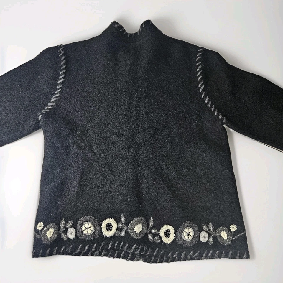 Cardigã suéter vintage Jillian Jones lã costurado médio flores bordadas - Imagem 4 de 4