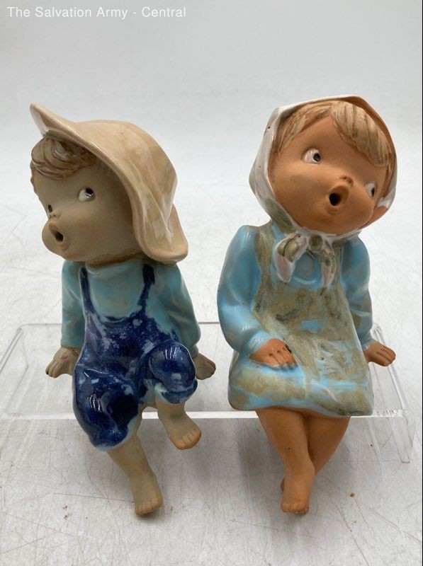 Vintage Multicolor Ceramic Collectible Whistling Boy And Girl Figurines Lot Of 2