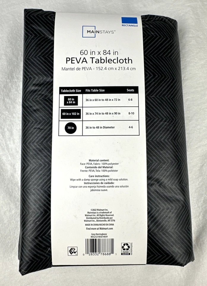Mainstays Rectangular PEVA Tablecloth 60" x 84" Grey Herringbone New, Free Ship - Image 4 of 4