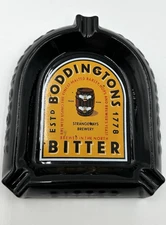 Vintage Large Boddingtons Bitter Black Glazed Ceramic Ashtray 8.5" x 7.25"