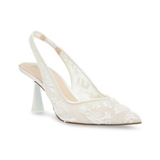 Women's Betsey Johnson Nikki Embroidered Slingback Evening Pumps Ivory