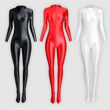 Glossy Spandex Full-Body Bodysuit - Long-Sleeve Smooth Shapewear with Zipper
