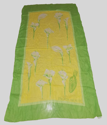 vintage ESCADA Beaute Green yellow calla LILY Chic shawl Wrap Scarf 42'' x 66''