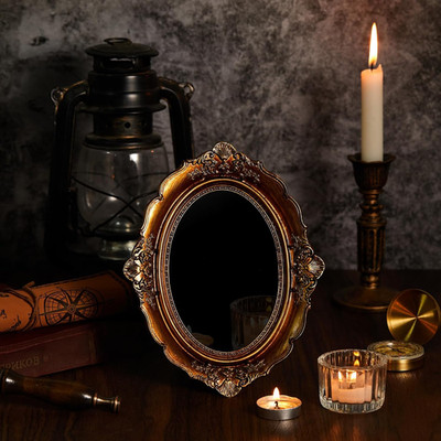 Black Obsidian Style Scrying Mirror with Vintage Frame Obsidian Mirror for Medit