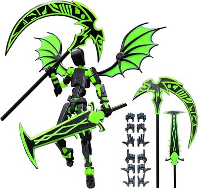T13 Action Figure Set - Titan 13 Robot, Dummy 13, 3D 5.5 inches, Black Green