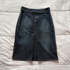 Vintage 90s Midi Skirt Dark Wash Denim Blue Double Snap Womens 5 Y2K Streetwear