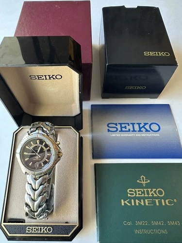 Vintage Seiko Kinetic Men's Dual Tone Watch 5M42-0B09 Parts Only