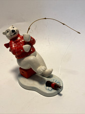 Coca Cola Advertising Always Fishing Polar Bear Ceramic Figurine 1995 Preowned
