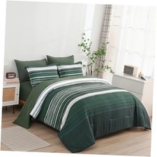 7 Piece Bed in a Bag Stripe Comforter Set Queen Queen 7 Piece Set Dark Green