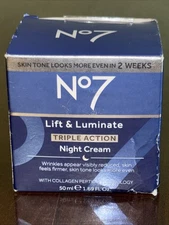 No7 Lift and Luminate Triple Action Night Cream, 1.69 oz New, Sealed