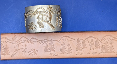 Leather Embossing Machine Roller Jumping Deer/Hunter Pattern #3162 Solid Brass