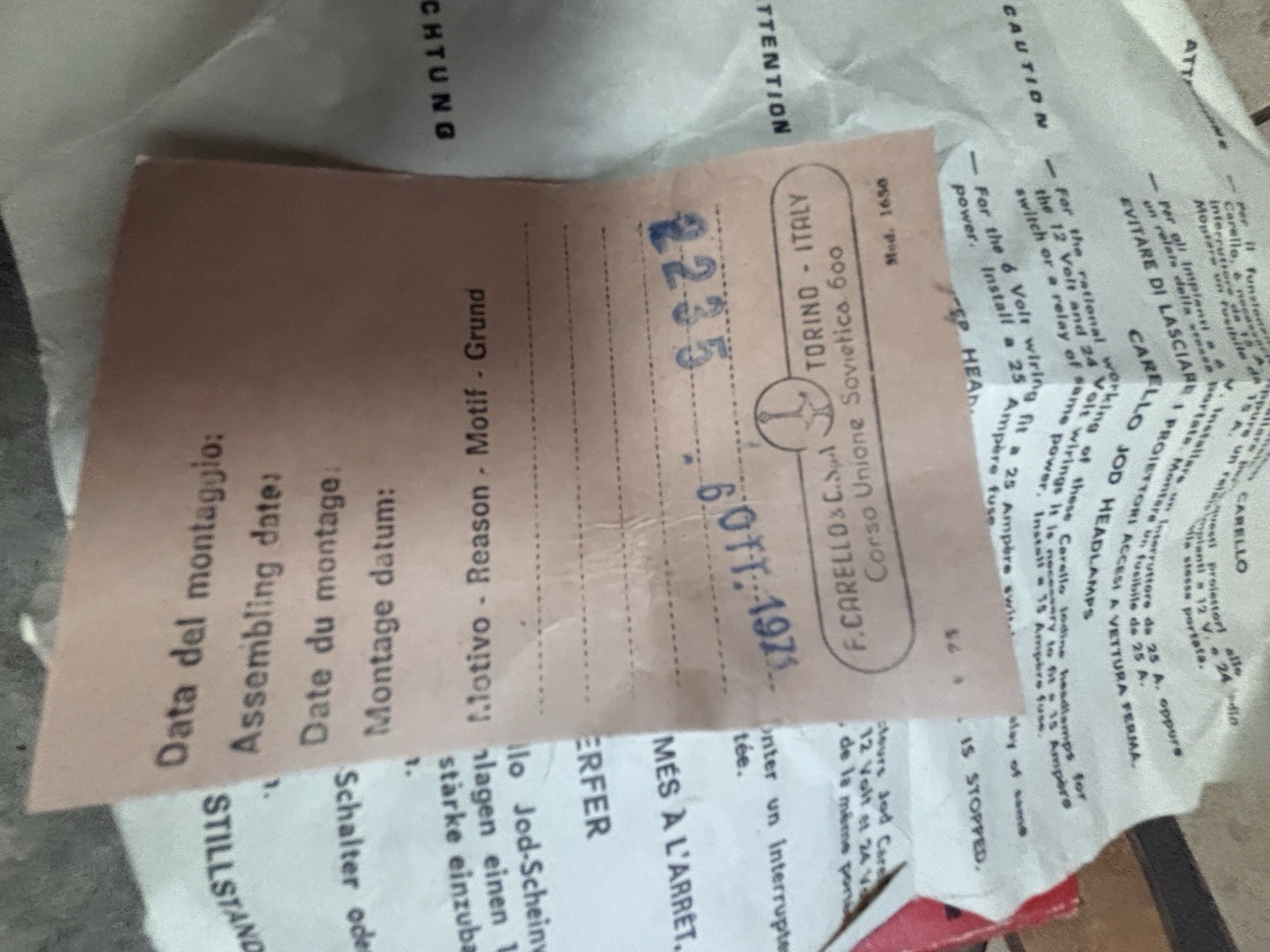Vintage Genuine CARELLO P400 LAMBORGHINI MIURA FOG LIGHT w/ original receipt  
