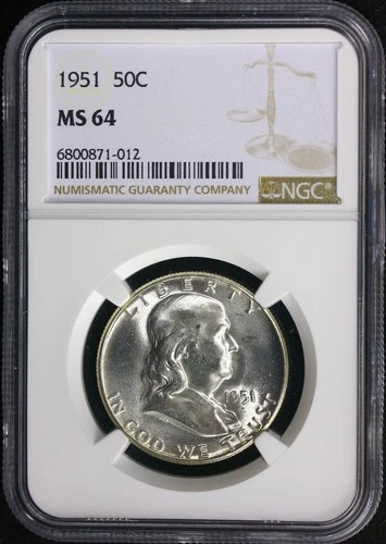 1951 50C Franklin  Silver Half Dollar NGC Certified MS-64