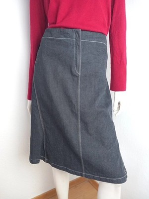 JIL SANDER Jeans Rock schwarz grau Gürtel Ripsbandschleife Ziernähte Cotto 38/40
