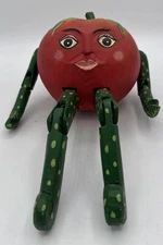 Vintage made Folk Art Tomato Head with  Jointed Green Limbs Shelf Sitter