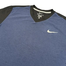 Nike Roger Federer Men's Large Tennis Shirt Blue and Black DRI-FIT (Flawed)