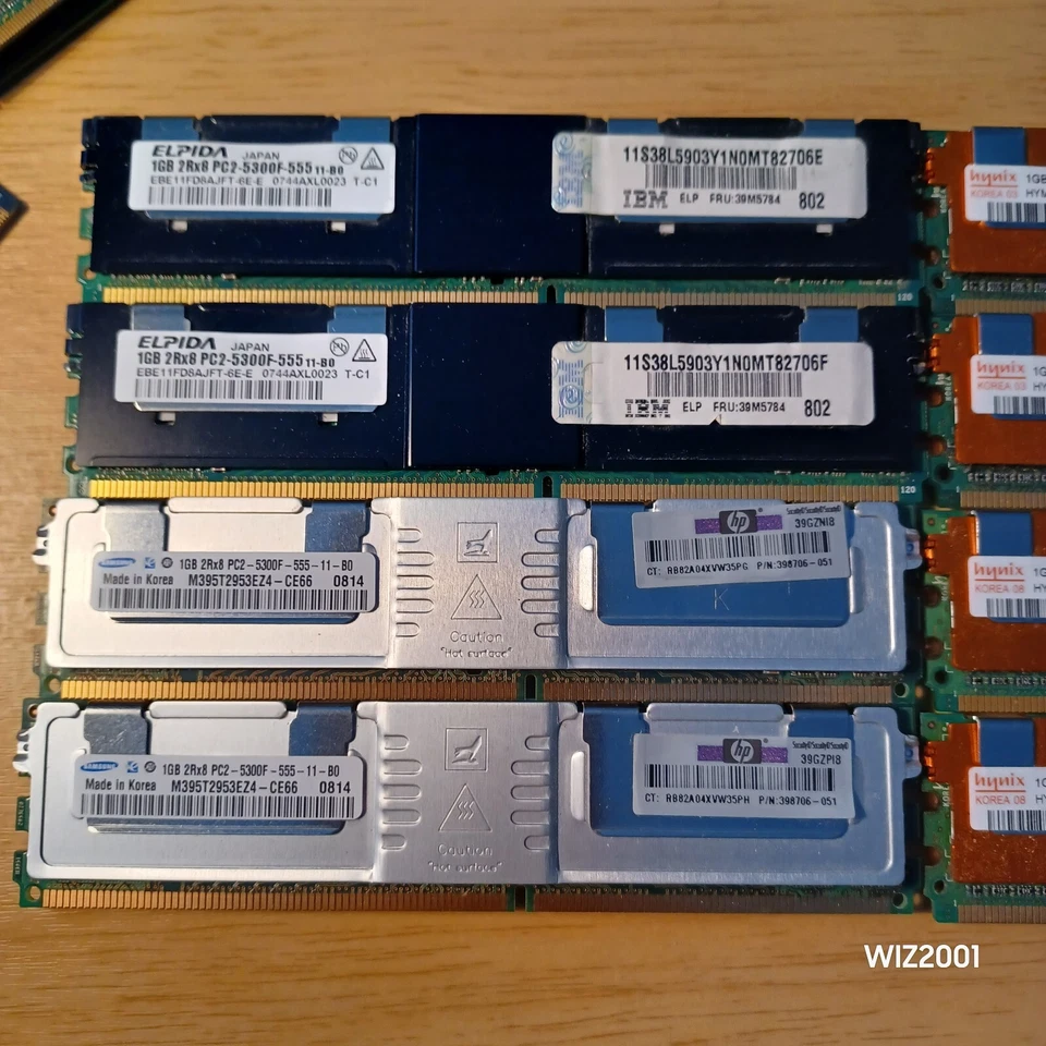 Lot 8x 1GB PC2-5300F HYNIX ELPIDA SAMSUNG HP IBM Memory RAM ECC SERVER TOTAL 8GB - Image 2 of 4