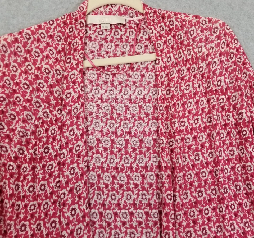 Cárdigan Suéter Ann Taylor LOFT Para Mujer Extra Grande Rosa Rojo Floral Frente Abierto Foto 2 de 4