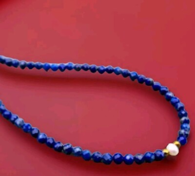     Elegante Lapis Lazuli Kette mit Süßwasser Perle Heilsteine   