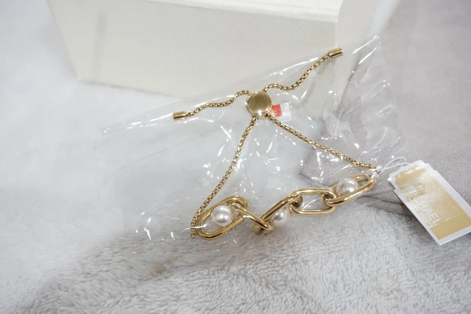 NUEVO EN CAJA Brazalete Deslizante Michael Kors Eslabones de Perlas Blancas Tono Dorado MKJ6977710 3018 Foto 2 de 3