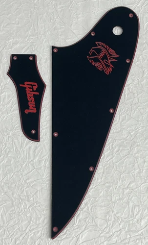 New-For Gibson Firebird &Truss Rod Cover Red "Logo" Guitar Pickguard 3 Ply Black