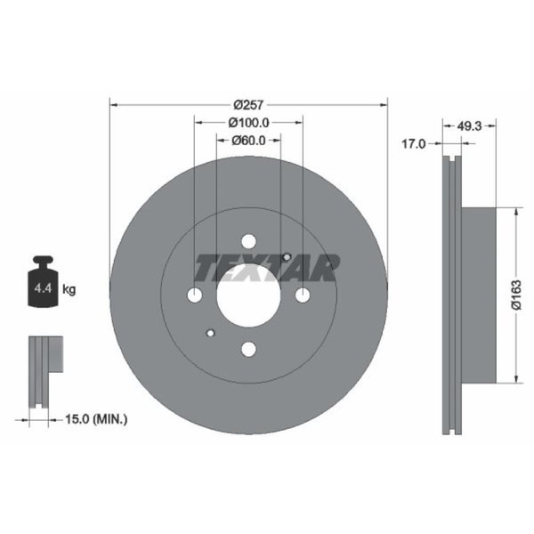 Textar 2X Bremsscheibe Vorne Ø257 Mm InnenbelüFtet FüR Suzuki Ignis FH 1.3 1.5-image