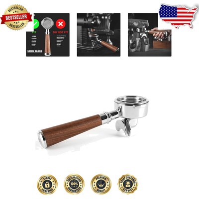 Durable 58mm Stainless Steel Espresso Portafilter with Dual Spouts & Walnut Grip