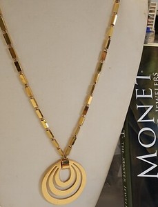 Authentic Vtg Monet Gold Plated Box Chain Necklace w Pendant 31" Book Pc 1960's Lot #121