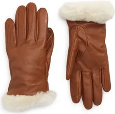 UGG L1948 Brown Leather Sheepskin Tech Shearling Gloves Size S