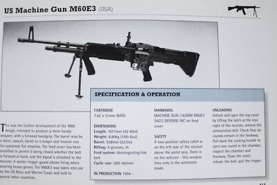 M-60 M 60 Machine Gun Picture Out of Print Spec Sheet Article Display   