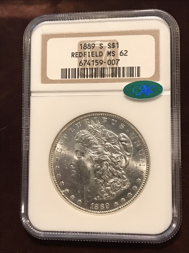 1889 S $1 NGC & CAC Graded MS 62 San Francisco Mint 674159-007 Redfield Hoard - Picture 5 of 17