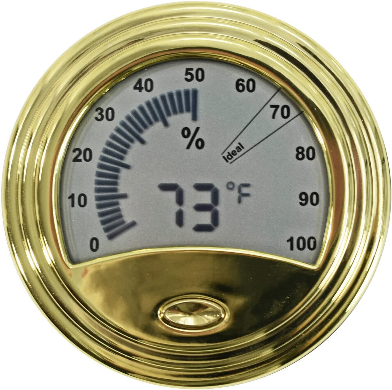 Round Digital Hygrometer & Thermometer, Digital with Analog Readout, Gold Trim,