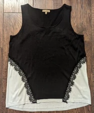 Democracy Womens 100% Acetate Cream & Black Blouse w/ Lace Accents Size Large