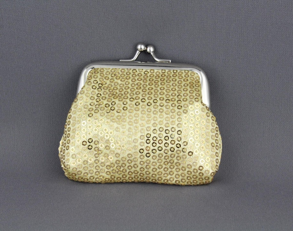 小物 COACH Kisslock Coin Purse Sequin Gold sequin coin change purse pouch kiss lock snap top 3.5